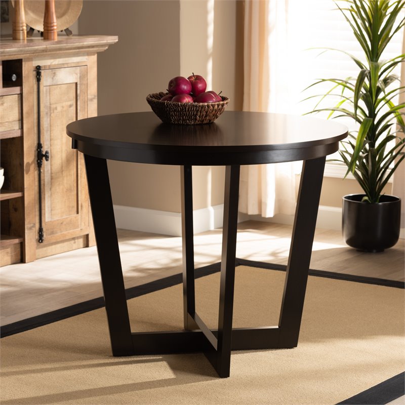 Bowery Hill Dark Brown Finished 35-Inch-Wide Round Wood Dining Table