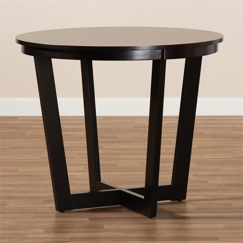 Bowery Hill Dark Brown Finished 35-Inch-Wide Round Wood Dining Table