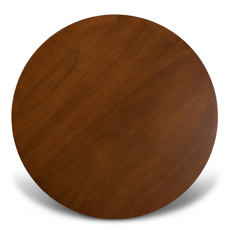 Bowery Hill Rubberwood Walnut Brown Dining Table Round Sculptural Base 35.4