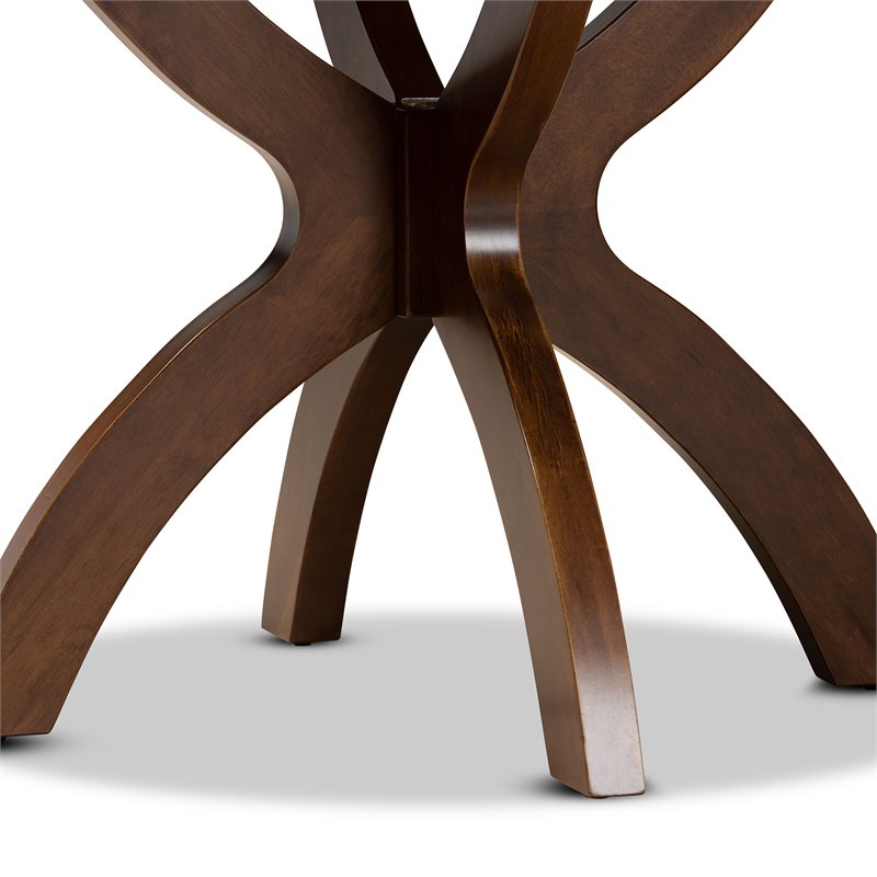 Bowery Hill Rubberwood Walnut Brown Dining Table Round Sculptural Base 35.4