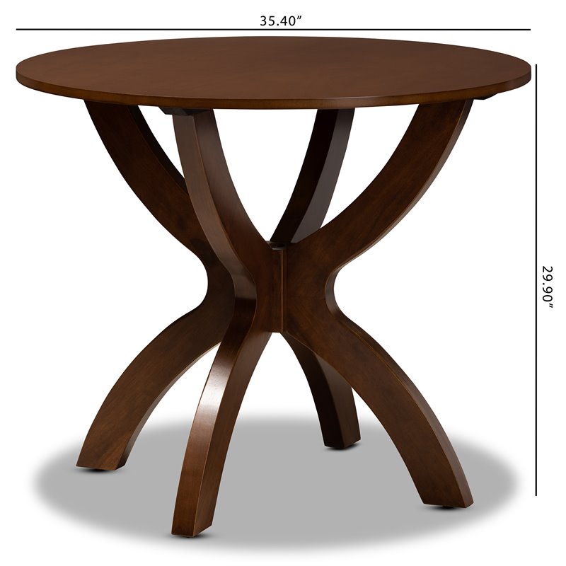 Bowery Hill Rubberwood Walnut Brown Dining Table Round Sculptural Base 35.4