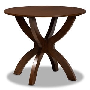 Bowery Hill Rubberwood Walnut Brown Dining Table Round Sculptural Base 35.4&quot Unassembled