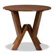 Bowery Hill Rubberwood Walnut Brown Dining Table Round Sculptural Base 35.4