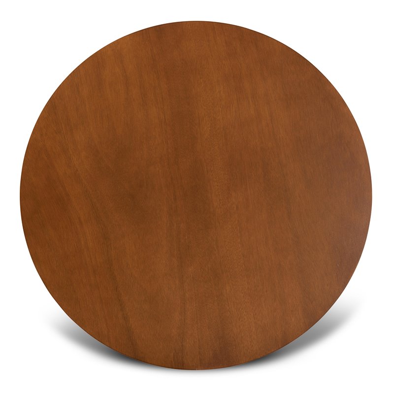Bowery Hill Rubberwood Walnut Brown Dining Table Round Sculptural Base 35.4