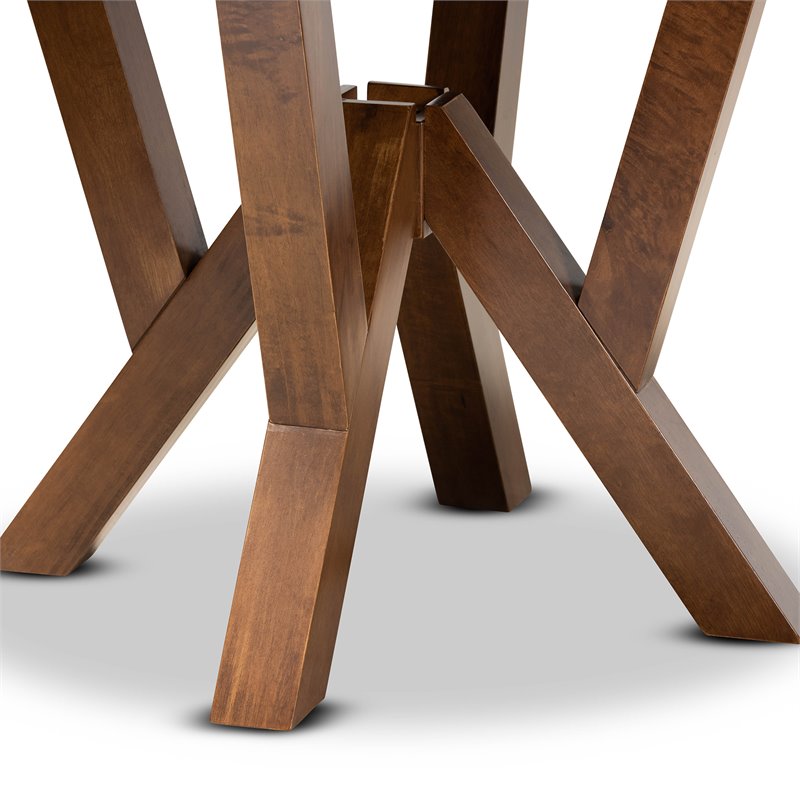 Bowery Hill Rubberwood Walnut Brown Dining Table Round Sculptural Base 35.4