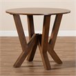 Bowery Hill Rubberwood Walnut Brown Dining Table Round Sculptural Base 35.4