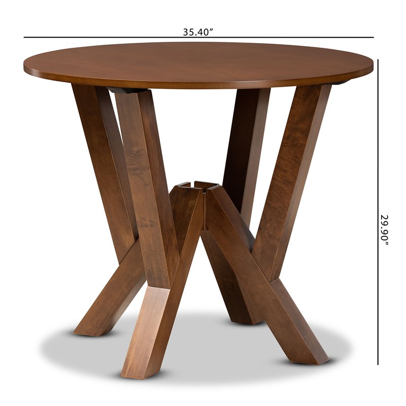 Bowery Hill Rubberwood Walnut Brown Dining Table Round Sculptural Base 35.4