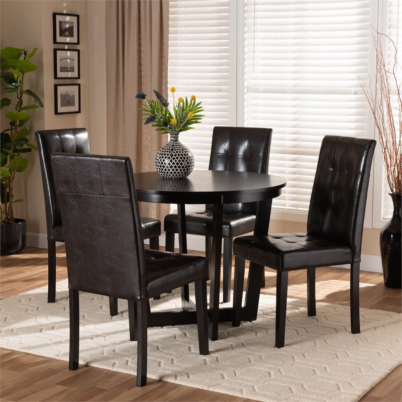 Bowery Hill Dark Brown Faux Leather Upholstered Wood 5-Piece Dining Set