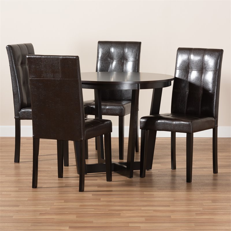 Bowery Hill Dark Brown Faux Leather Upholstered Wood 5-Piece Dining Set