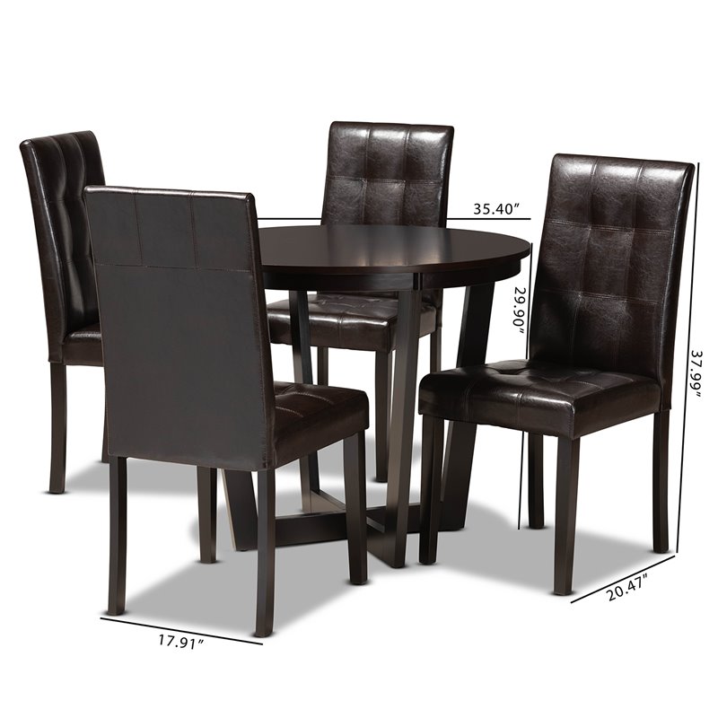 Bowery Hill Dark Brown Faux Leather Upholstered Wood 5-Piece Dining Set