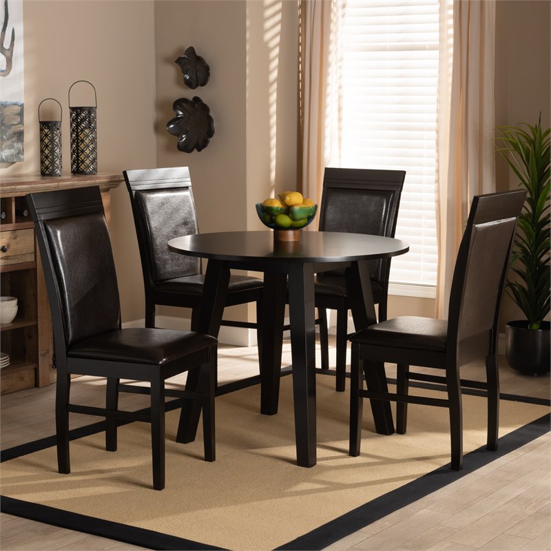 Bowery Hill Dark Brown Faux Leather Upholstered Wood 5-Piece Dining Set