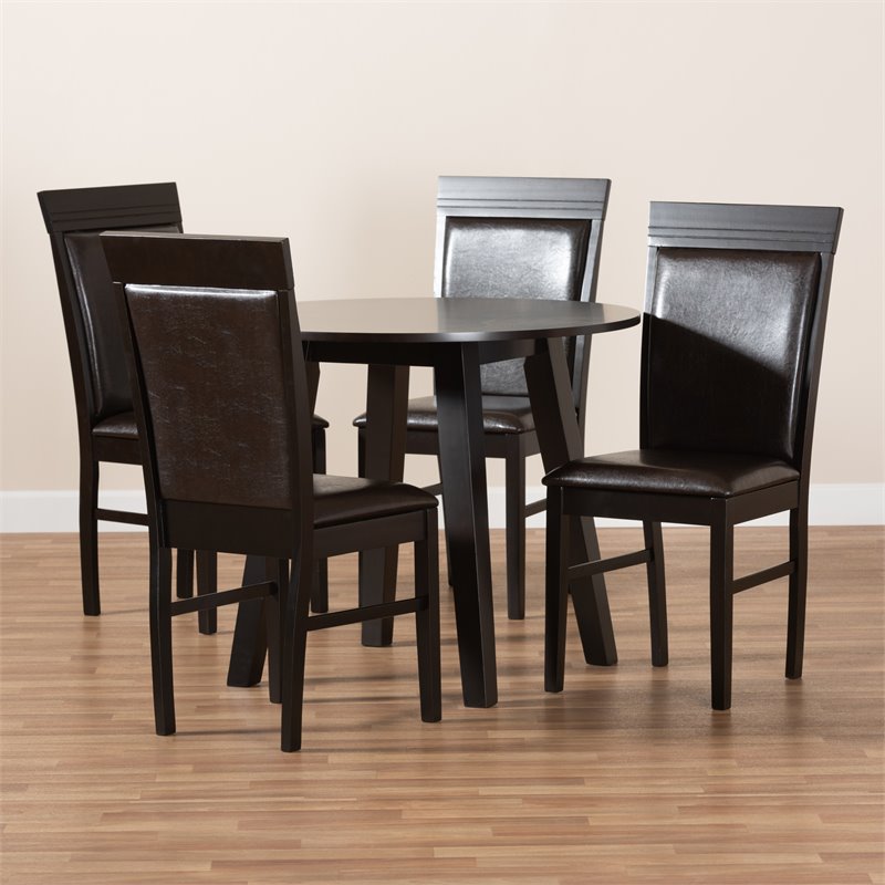 Bowery Hill Dark Brown Faux Leather Upholstered Wood 5-Piece Dining Set
