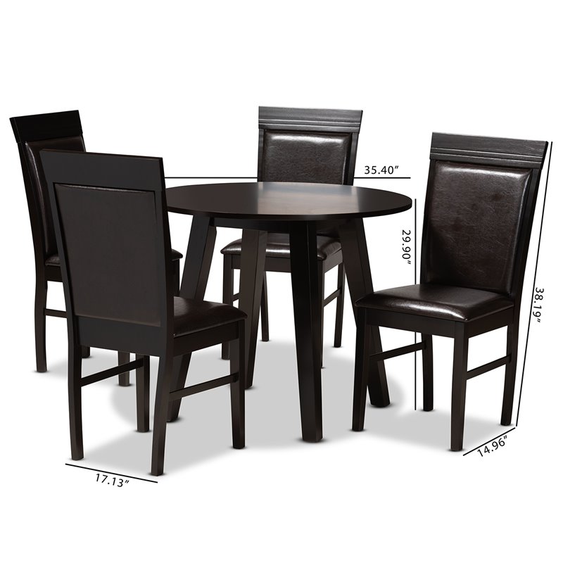 Bowery Hill Dark Brown Faux Leather Upholstered Wood 5-Piece Dining Set