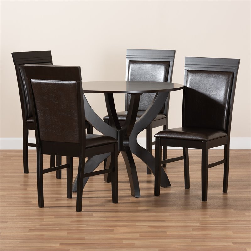 Bowery Hill Dark Brown Faux Leather Upholstered Wood 5-Piece Dining Set