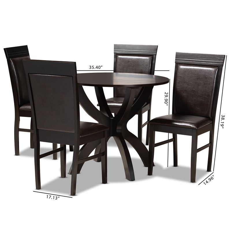 Bowery Hill Dark Brown Faux Leather Upholstered Wood 5-Piece Dining Set