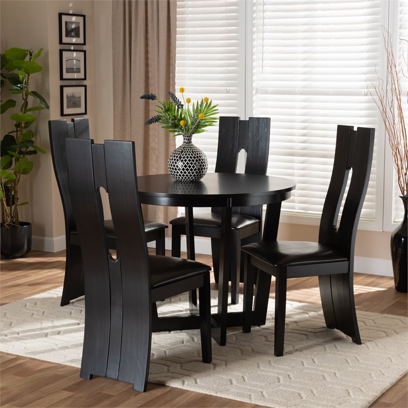 Bowery Hill Dark Brown Faux Leather Upholstered Wood 5-Piece Dining Set