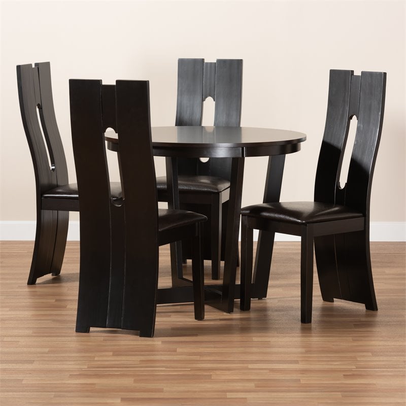 Bowery Hill Dark Brown Faux Leather Upholstered Wood 5-Piece Dining Set