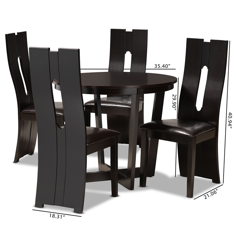 Bowery Hill Dark Brown Faux Leather Upholstered Wood 5-Piece Dining Set