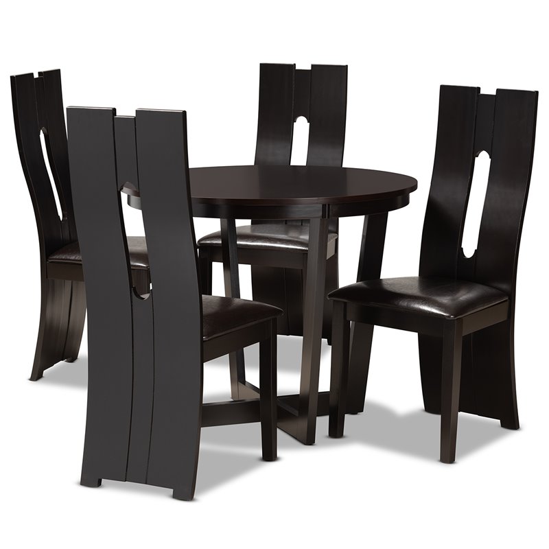 Bowery Hill Dark Brown Faux Leather Upholstered Wood 5-Piece Dining Set
