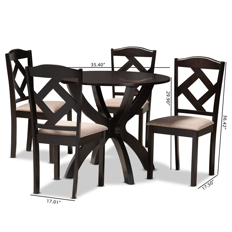 Bowery Hill Sand Fabric Dark Brown Finished Wood 5-Piece Dining Set