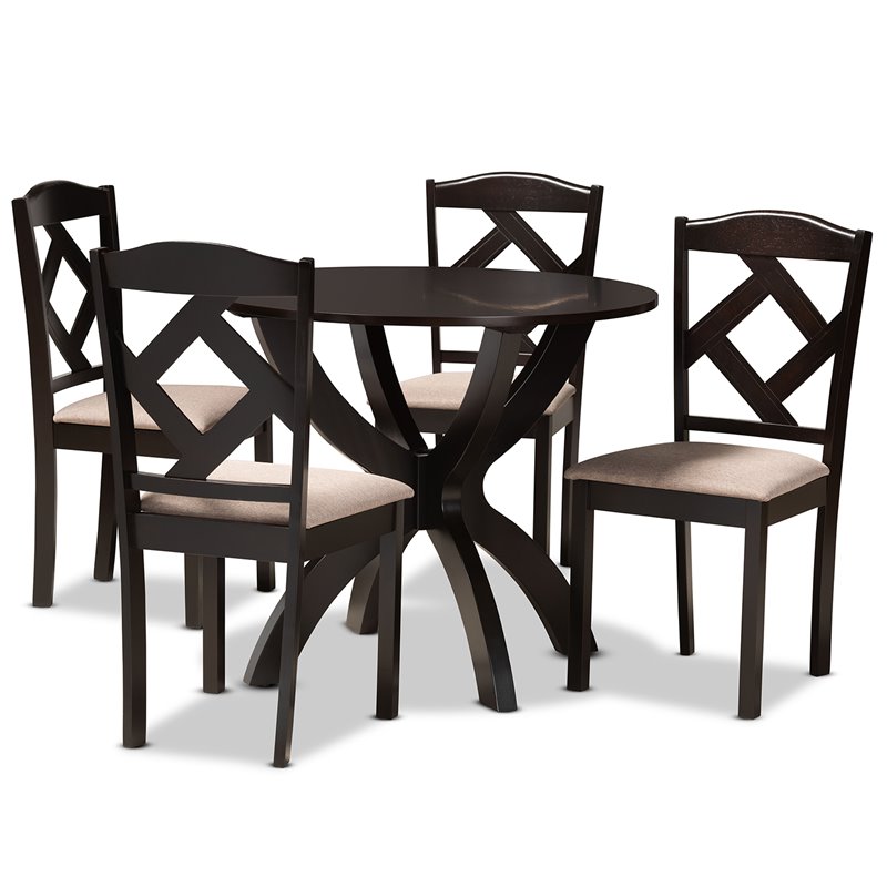Bowery Hill Sand Fabric Dark Brown Finished Wood 5-Piece Dining Set