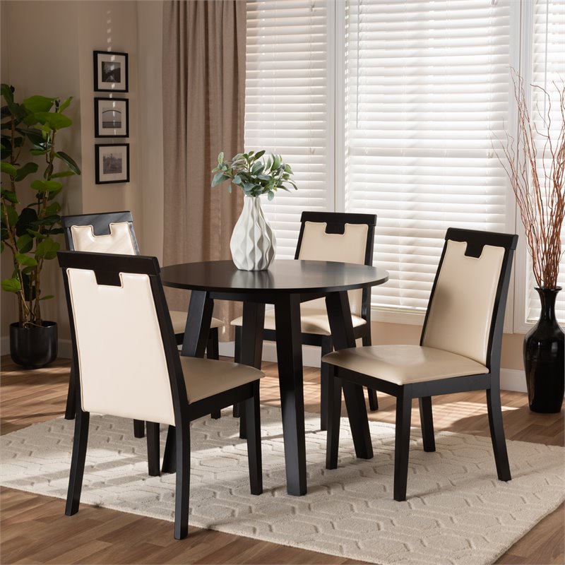Bowery Hill Beige Faux Leather Upholstered Wood 5-Piece Dining Set