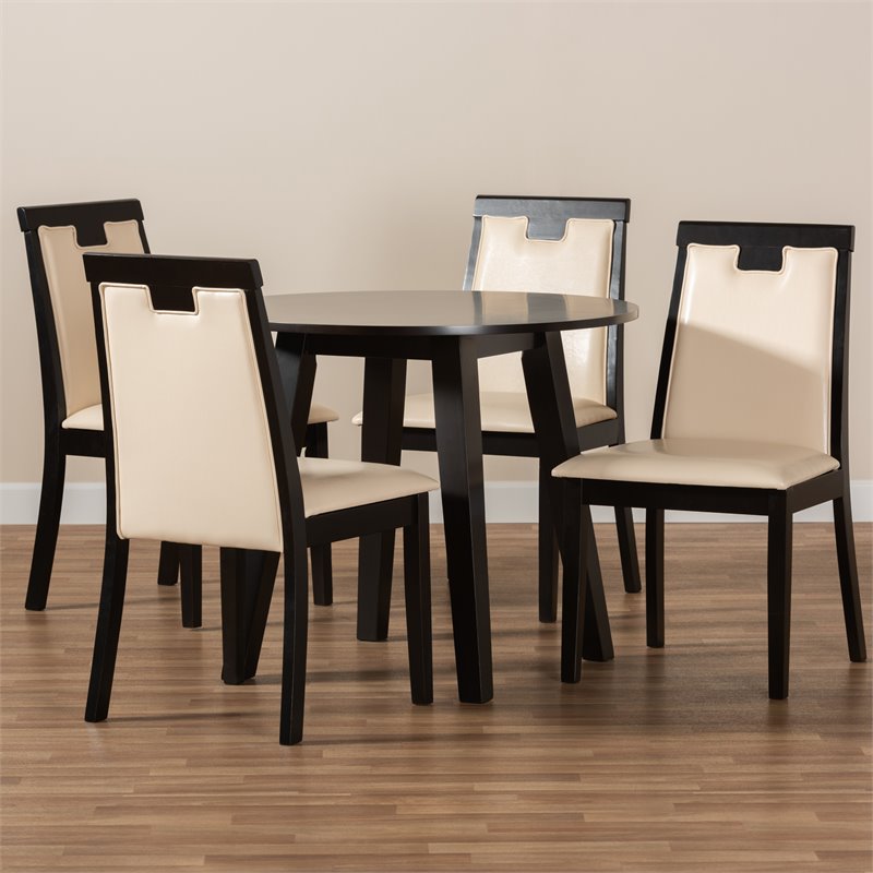Bowery Hill Beige Faux Leather Upholstered Wood 5-Piece Dining Set