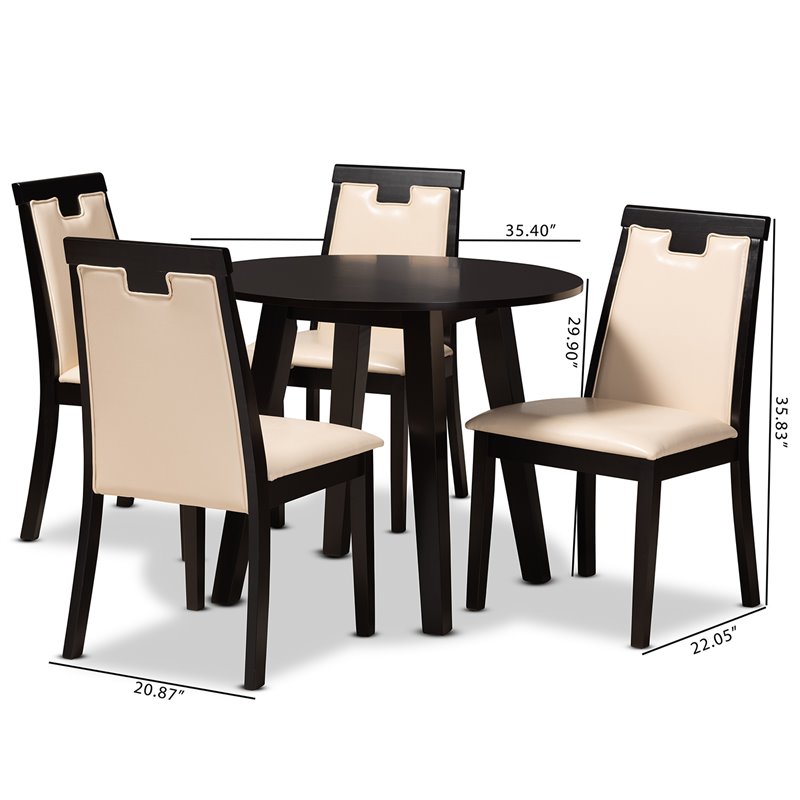 Bowery Hill Beige Faux Leather Upholstered Wood 5-Piece Dining Set