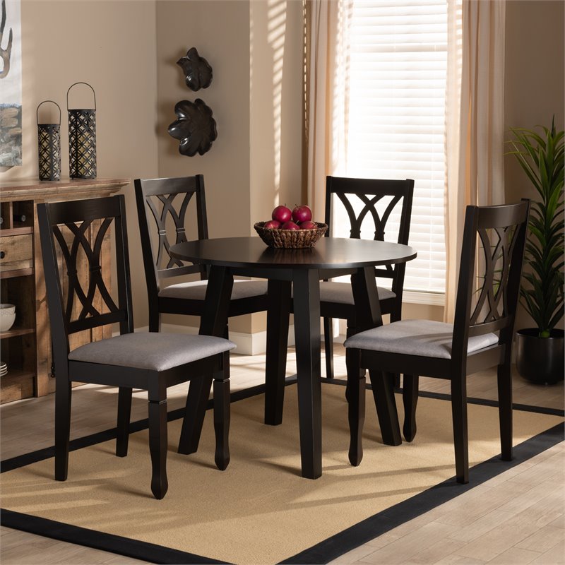Bowery Hill Gray Fabric and Dark Brown Finished Wood 5-Piece Dining Set