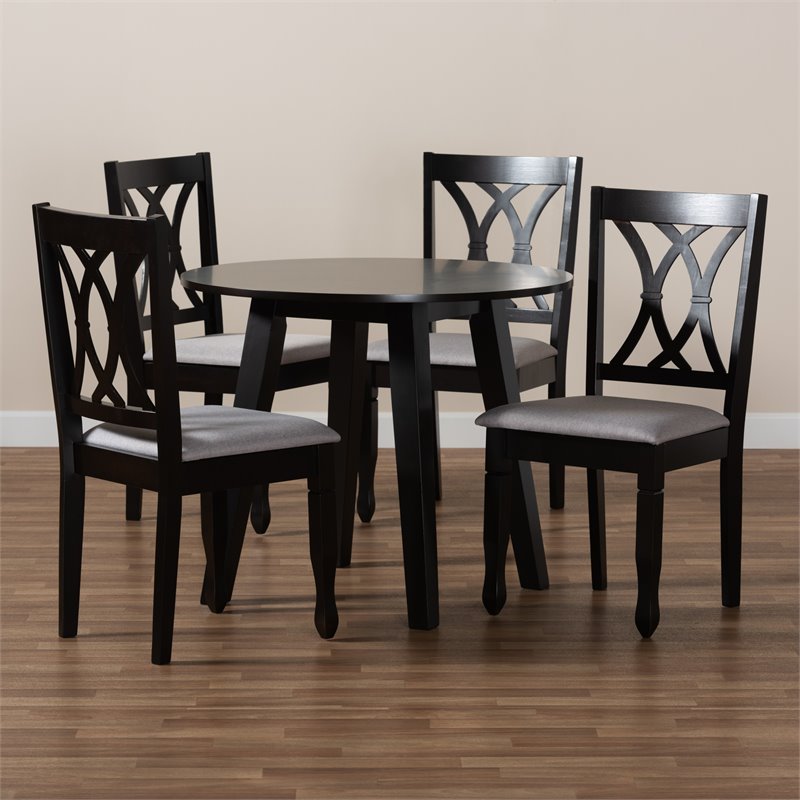 Bowery Hill Gray Fabric and Dark Brown Finished Wood 5-Piece Dining Set