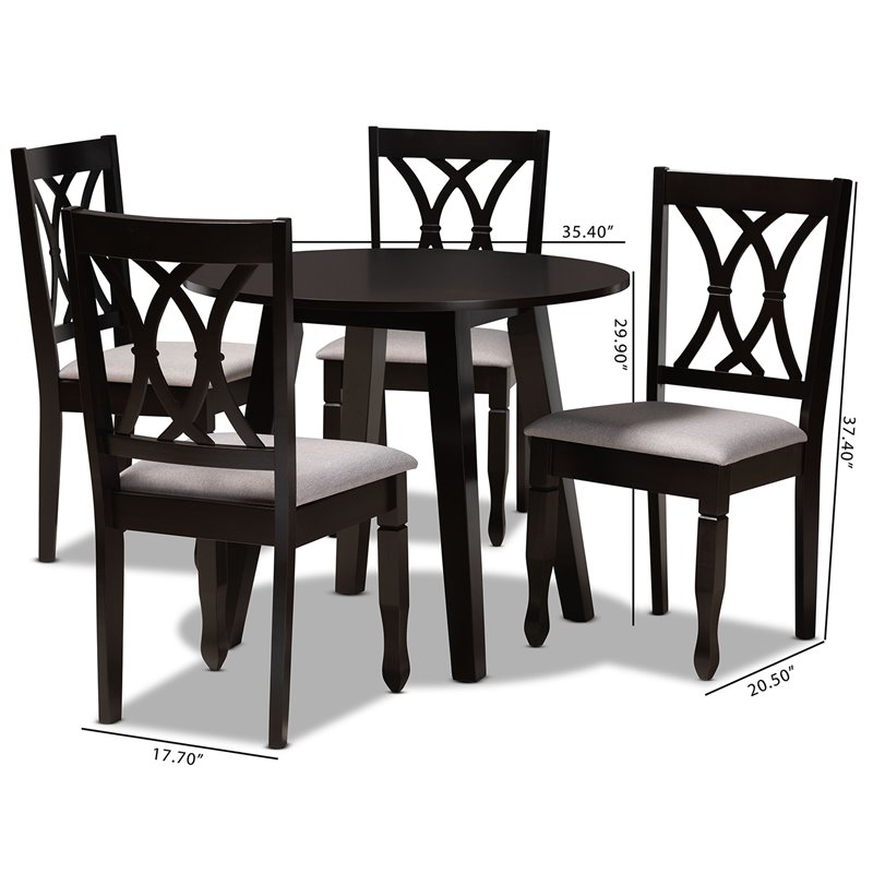 Bowery Hill Gray Fabric and Dark Brown Finished Wood 5-Piece Dining Set