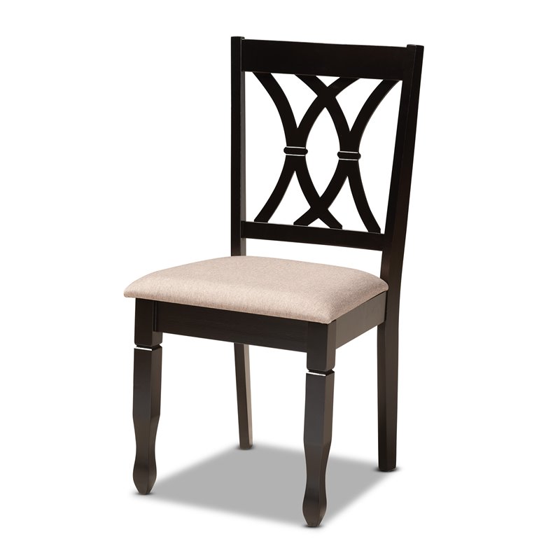 Bowery Hill Sand Fabric and Dark Brown Finished Wood 5-Piece Dining Set