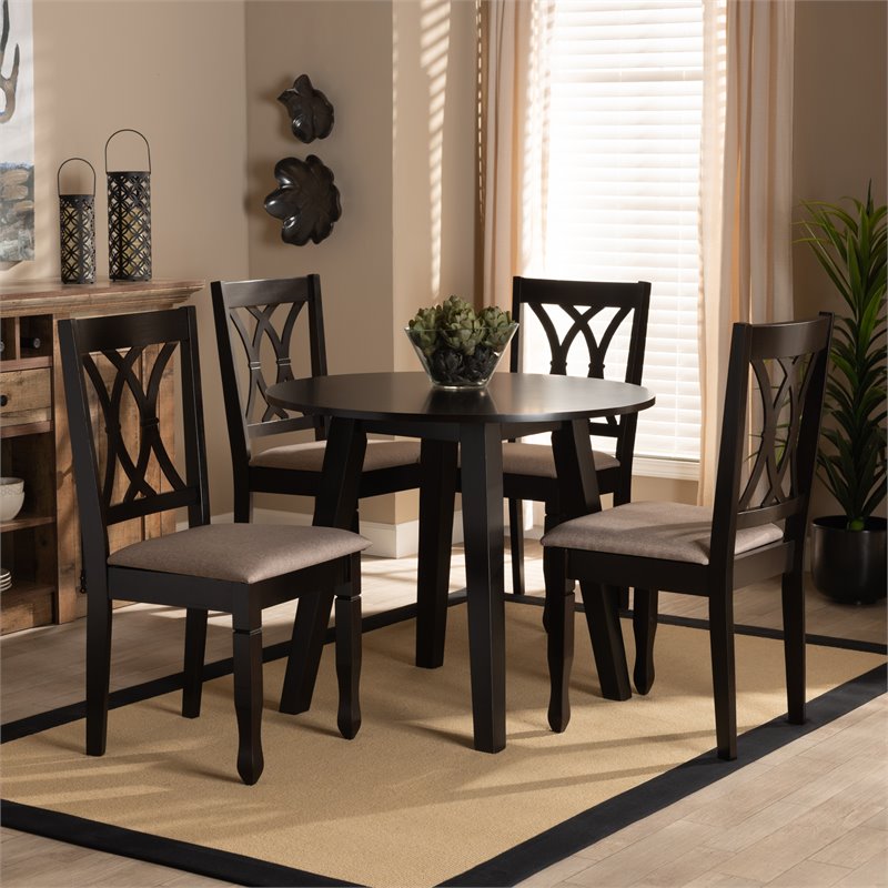 Bowery Hill Sand Fabric and Dark Brown Finished Wood 5-Piece Dining Set