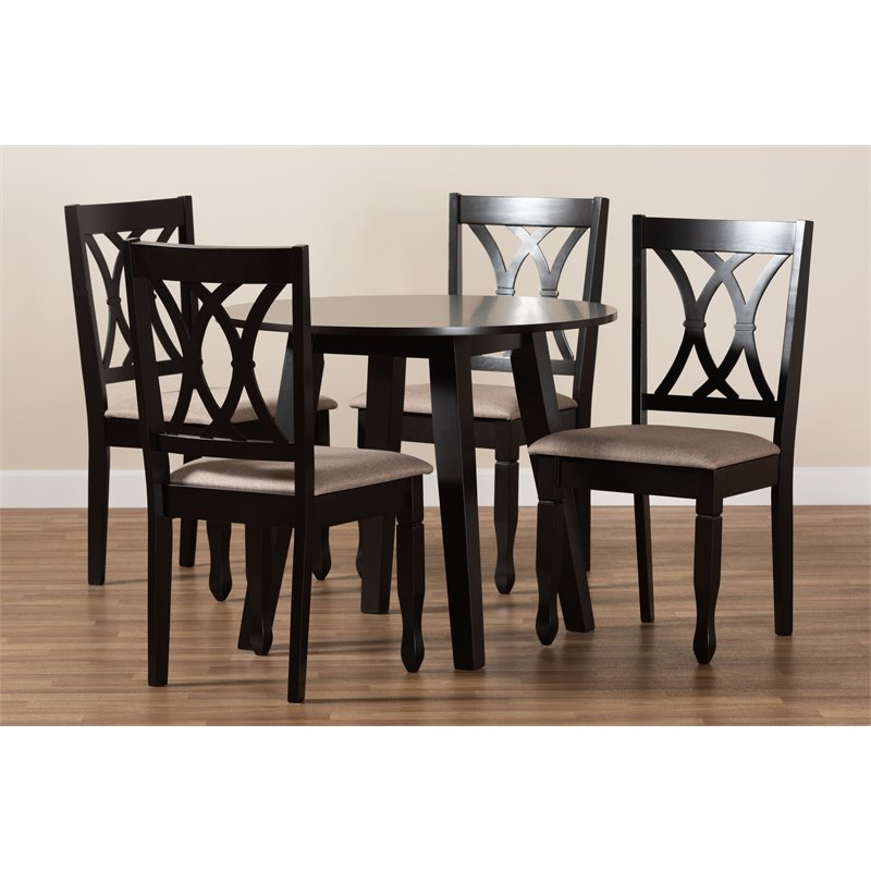 Bowery Hill Sand Fabric and Dark Brown Finished Wood 5-Piece Dining Set