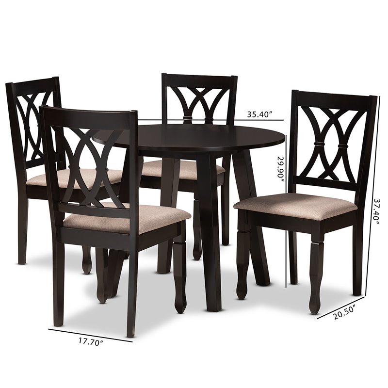 Bowery Hill Sand Fabric and Dark Brown Finished Wood 5-Piece Dining Set