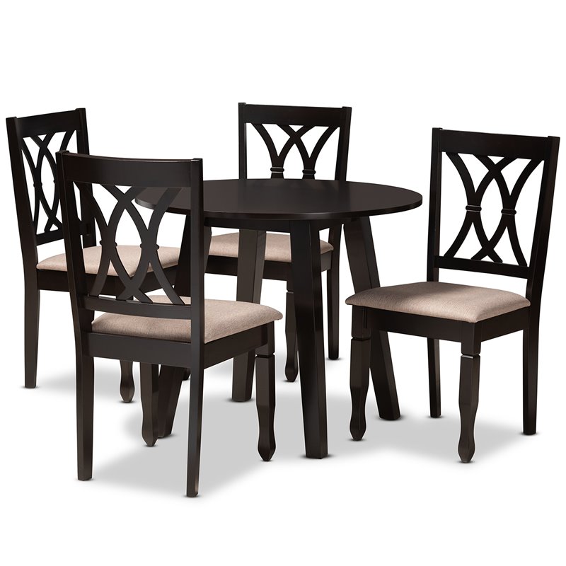 Bowery Hill Sand Fabric and Dark Brown Finished Wood 5-Piece Dining Set