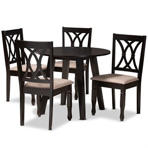 Bowery Hill Sand Fabric and Dark Brown Finished Wood 5-Piece Dining Set