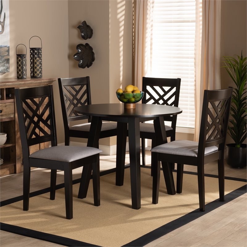 Bowery Hill Gray Fabric and Dark Brown Finished Wood 5-Piece Dining Set