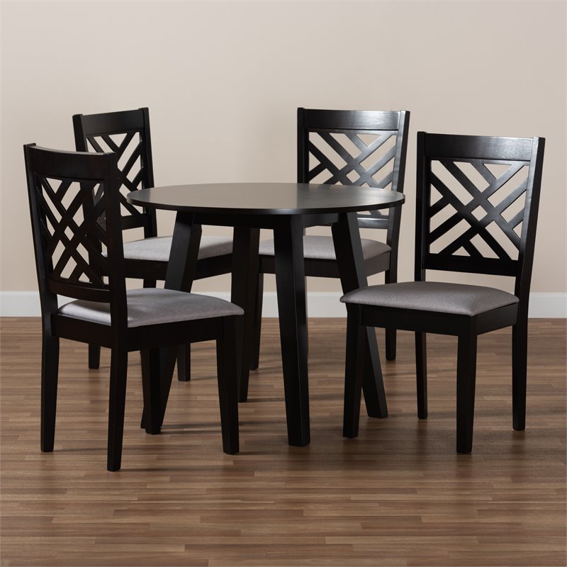 Bowery Hill Gray Fabric and Dark Brown Finished Wood 5-Piece Dining Set