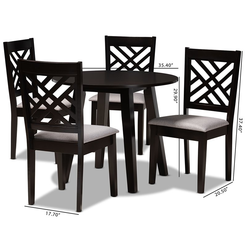 Bowery Hill Gray Fabric and Dark Brown Finished Wood 5-Piece Dining Set