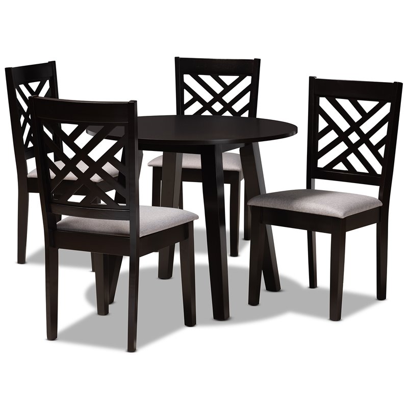 Bowery Hill Gray Fabric and Dark Brown Finished Wood 5-Piece Dining Set
