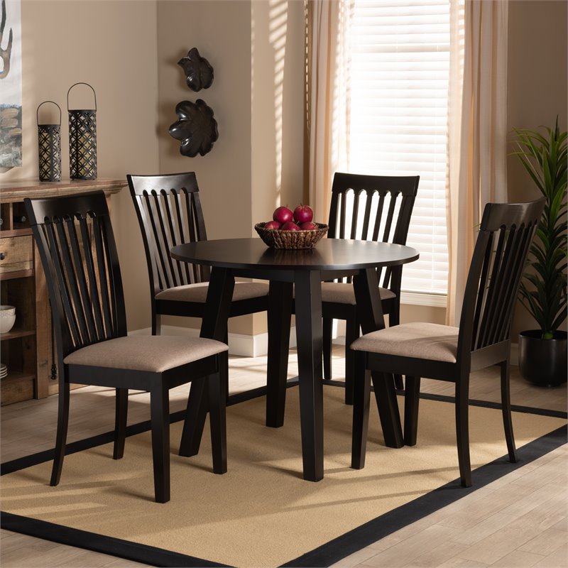 Bowery Hill Sand Fabric and Dark Brown Finished Wood 5-Piece Dining Set
