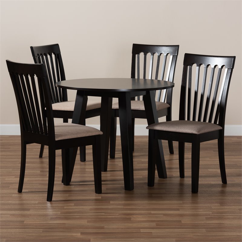 Bowery Hill Sand Fabric and Dark Brown Finished Wood 5-Piece Dining Set