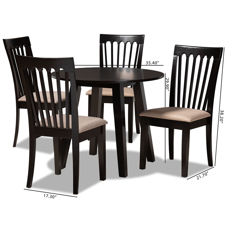 Bowery Hill Sand Fabric and Dark Brown Finished Wood 5-Piece Dining Set
