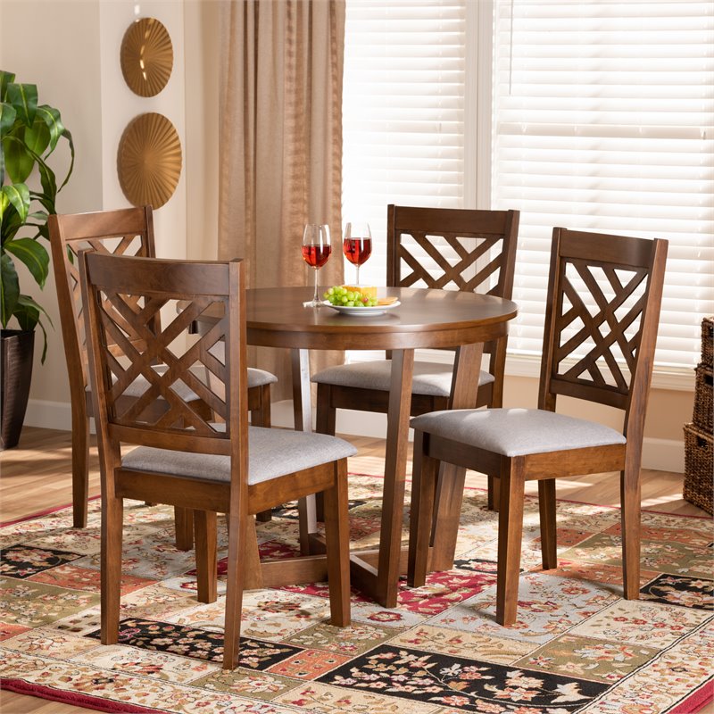 Bowery Hill Gray Fabric and Walnut Finished Wood 5-Piece Dining Set
