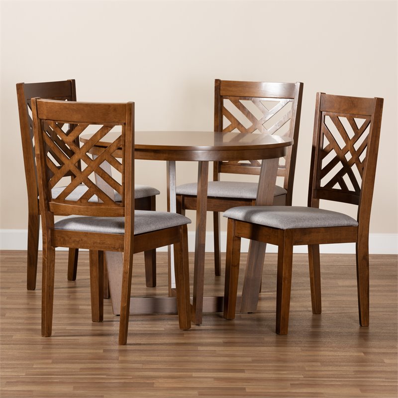 Bowery Hill Gray Fabric and Walnut Finished Wood 5-Piece Dining Set