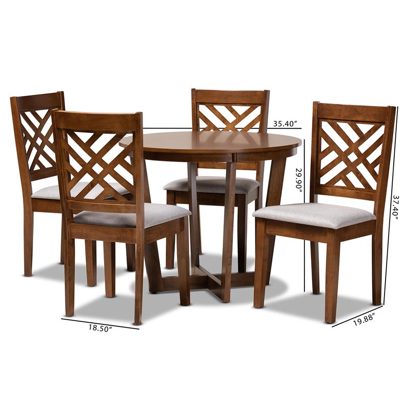 Bowery Hill Gray Fabric and Walnut Finished Wood 5-Piece Dining Set