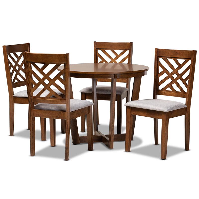 Bowery Hill Gray Fabric and Walnut Finished Wood 5-Piece Dining Set