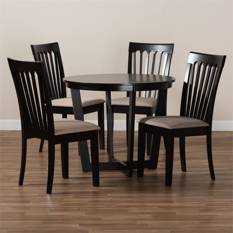 Bowery Hill Sand Fabric and Dark Brown Finished Wood 5-Piece Dining Set