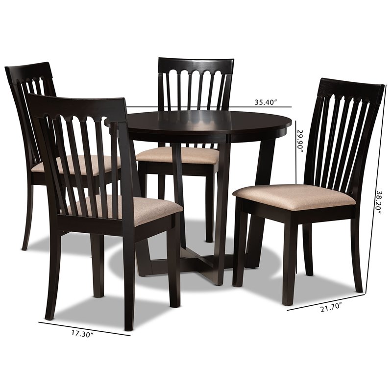 Bowery Hill Sand Fabric and Dark Brown Finished Wood 5-Piece Dining Set